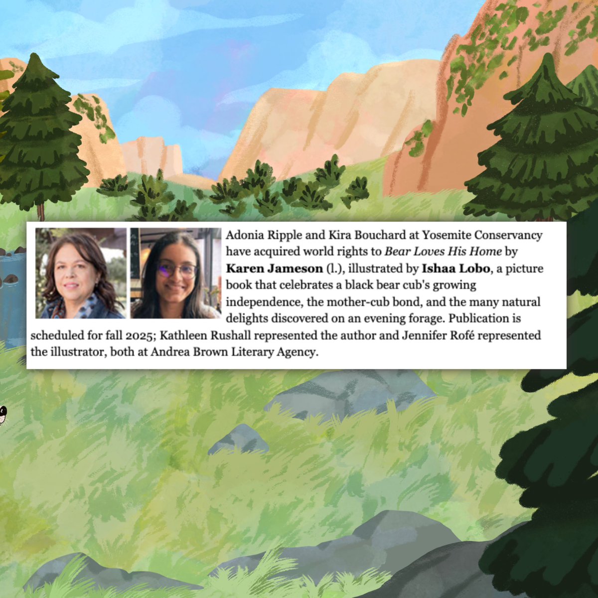 Exciting book news 🎉🌸 Can’t wait to illustrate this lovely story written by @KarenJameson15 for Yosemite Conservancy, out next year! 🐻 #kidlit #kidlitart