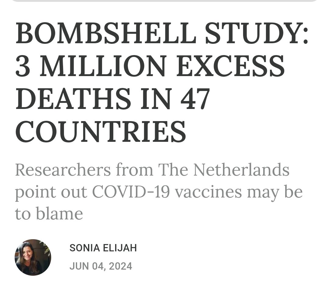 robinmonotti's tweet photo. BOMBSHELL STUDY: 3 MILLION EXCESS DEATHS IN 47 COUNTRIES
'Researchers from The Netherlands point out COVID-19 vaccines may be to blame'
"A bombshell study was recently published in BMJ Public Health by a group of researchers (Mostert et al.) from Vrije Universiteit, Amsterdam. The group’s findings were shared in the mainstream media with The Telegraph daring to write: ‘Covid vaccines may have helped fuel rise in excess deaths.’
In addition, they referred to an important study which revealed that excess deaths were only seen in Germany “from April 2021 onward.” The German authors went on to state: “These findings indicate that something must have happened in spring 2021 that led to a sudden and sustained increase in mortality.”