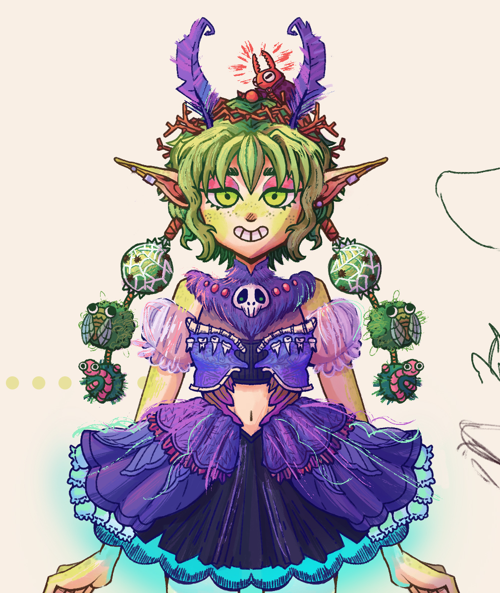 Kindlsticks's tweet photo. @bubbydarkstar This is my DnD character Thistle! She's an entomancer fairy that travels with a demon trapped in a beetle! Love your work! 💕 https://t.co/e4cnNpwqLB