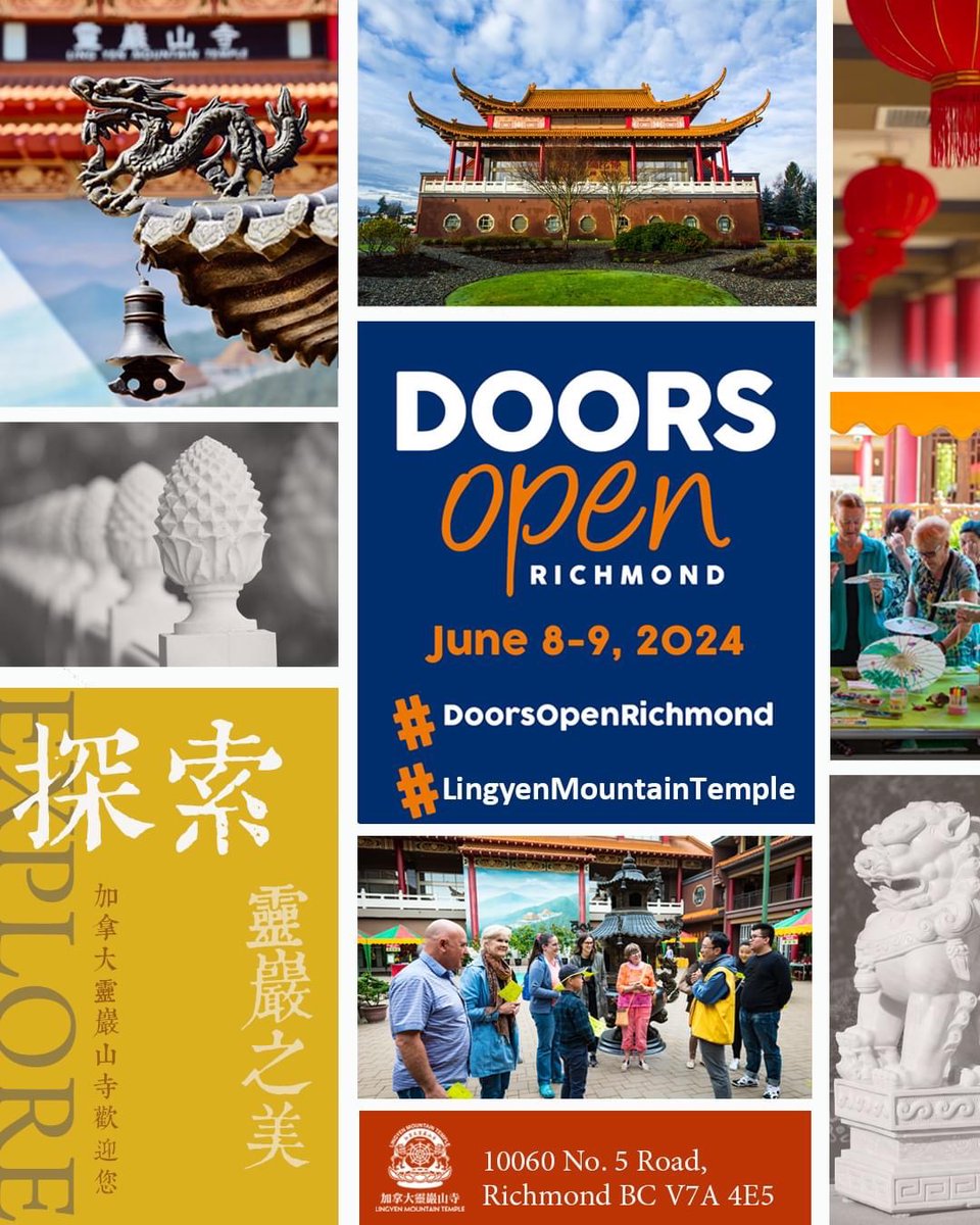 lymtcanada's tweet photo. Doors Open Richmond 

An annual community event that promotes civil and multicultural awareness across Richmond, BC. At Lingyen Mountain Temple, enjoy fun activities, while exploring Chinese culture and traditions.

#Canada #Vancouver #RichmondBC #event #culture @Richmond_Museum https://t.co/pFWztPq6Re
