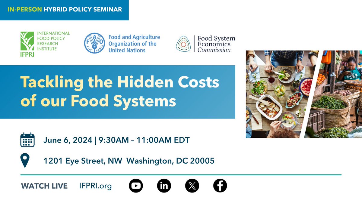 The Food System Economics Commission (@fsecommission) on Twitter photo What are the hidden costs of #foodsystems and what remedies can be used to reduce this economic burden? On June 6, join <a href="/IFPRI/">IFPRI</a>, <a href="/FSECommission/">The Food System Economics Commission</a>, & <a href="/FAO/">Food and Agriculture Organization</a> to learn more.
In-person/online🎟️ bit.ly/Foodsystems
<a href="/Jo_Swinnen/">Johan Swinnen</a> <a href="/MaximoTorero/">Maximo Torero</a> <a href="/AndrCatt/">Andrea Cattaneo</a> <a href="/D_E_Resnick/">Danielle Resnick</a> <a href="/CGIAR/">CGIAR</a> <a href="/Columbia/">Columbia University</a> What are the hidden costs of #foodsystems and what remedies can be used to reduce this economic burden? On June 6, join <a href="/IFPRI/">IFPRI</a>, <a href="/FSECommission/">The Food System Economics Commission</a>, & <a href="/FAO/">Food and Agriculture Organization</a> to learn more.
In-person/online🎟️ bit.ly/Foodsystems
<a href="/Jo_Swinnen/">Johan Swinnen</a> <a href="/MaximoTorero/">Maximo Torero</a> <a href="/AndrCatt/">Andrea Cattaneo</a> <a href="/D_E_Resnick/">Danielle Resnick</a> <a href="/CGIAR/">CGIAR</a> <a href="/Columbia/">Columbia University</a>