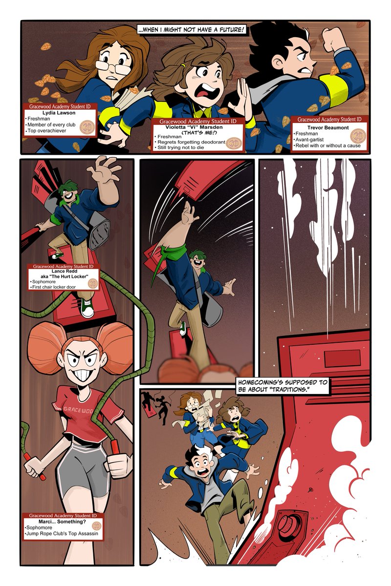 RocketLlama's tweet image. Our heroes face the full might of Jump Rope Club and Lance "The Hurt Locker" in today's page!
More here:
kck.st/4bR00uI