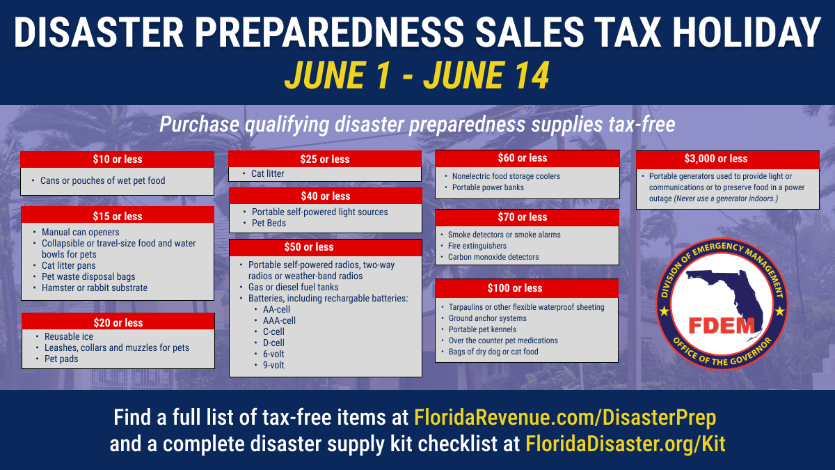 MiamiDadeParks's tweet photo. Miami-Dade! ⛈️ Get ready, because it's officially #HurricaneSeason! Now's the time to SAVE! 

Disaster Preparedness Sales Tax Holiday: 6/1-6/14. Stock up on tax-free essentials. #Retweet to spread the word!

#OurCounty #LiveAParkLife  #DisasterPrep #SalesTaxHoliday #FLPrepares https://t.co/Wnn2LVPuD3
