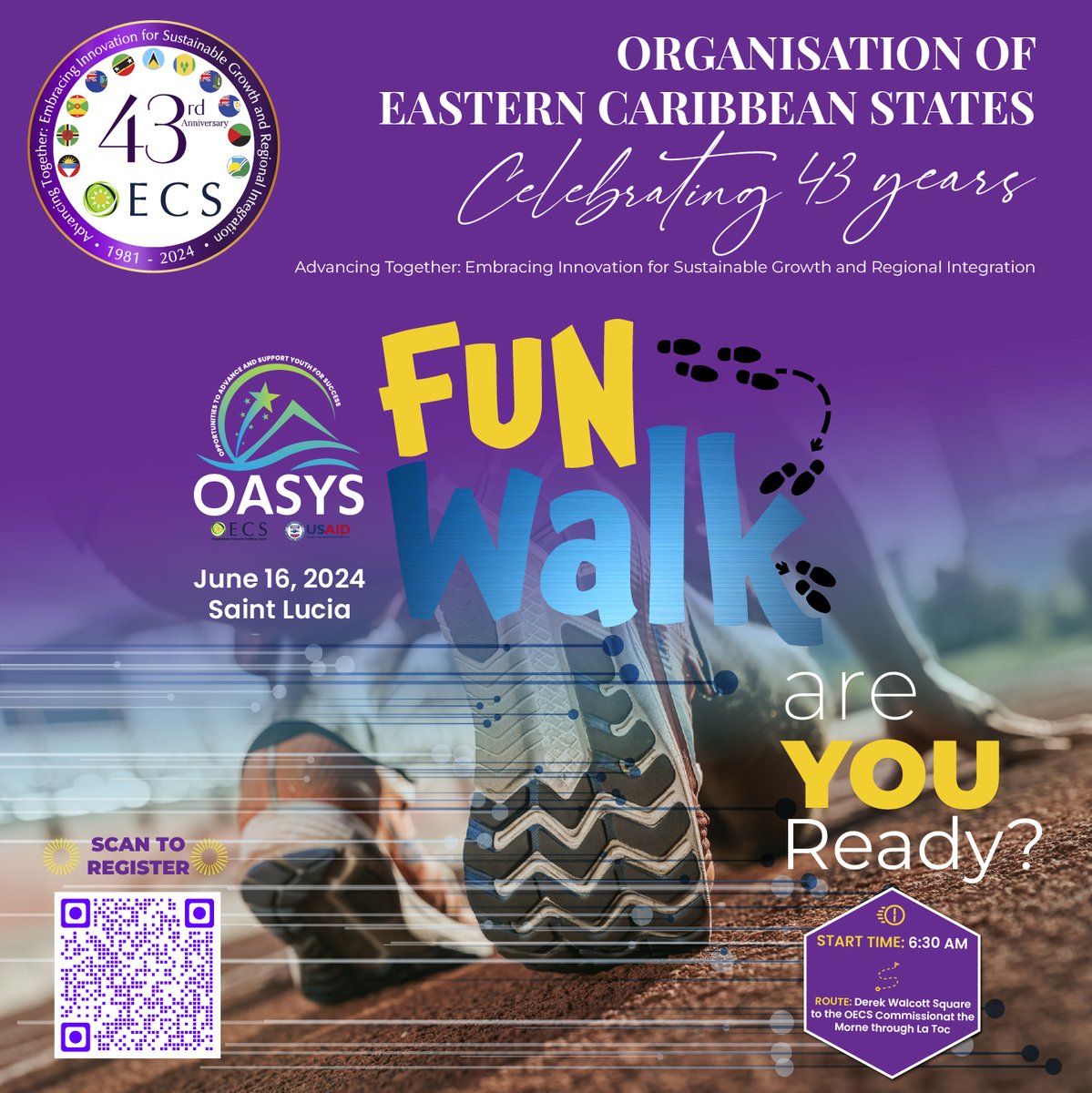 oecscommission's tweet photo. 🚶♀️Calling all walkers to join us for a scenic journey on June 16 as we mark the 43rd anniversary of the #OECS! ‼️ Deadline to register is June 10: https://t.co/XdDxp8NCUn This exciting OECS Fun Walk is powered by OASYS #OECSoasysproject #OECS43 #OECSDay #FunWalk https://t.co/eSQpr4ezWx