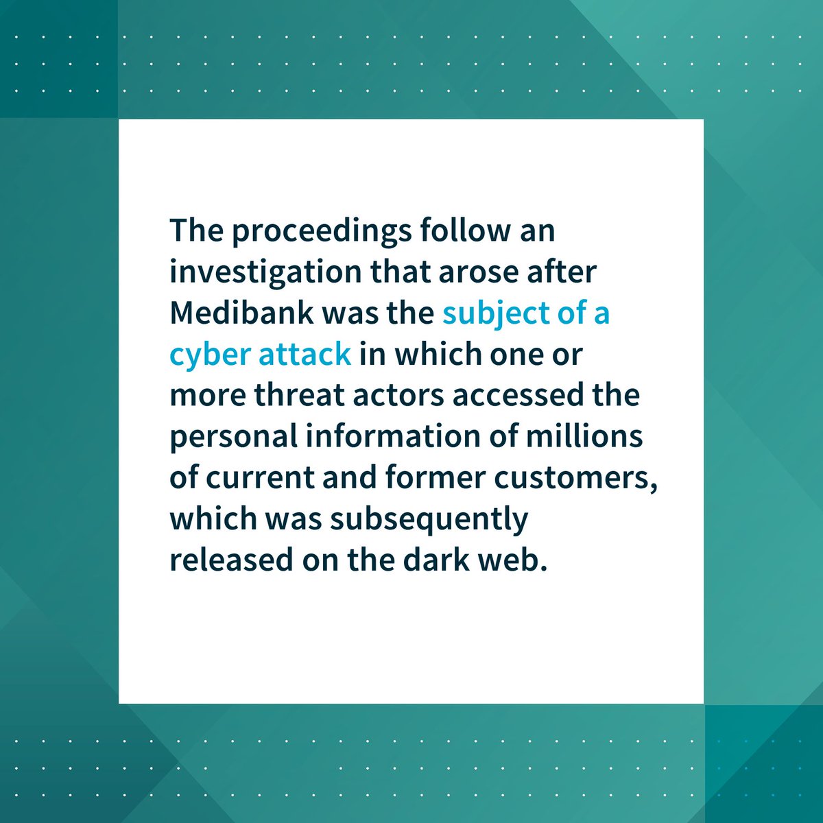 OAICgov's tweet photo. The Australian Information Commissioner has filed civil penalty proceedings in the Federal Court against Medibank in relation to its October 2022 data breach.
Read our media release: https://t.co/xJP5hXn57h https://t.co/5qYup6nn57