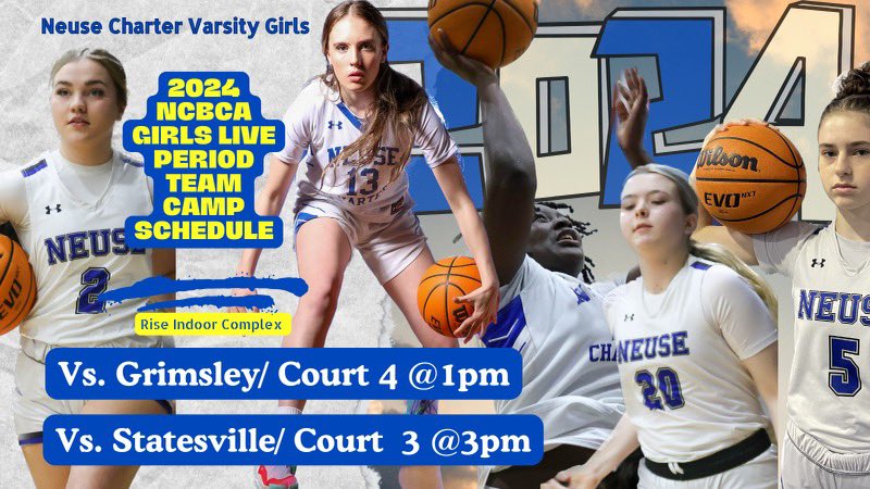Neuse_athletics's tweet photo. Come watch our varsity girls basketball in the NCBCA Girls Live Period Team Camp on June 13th at Rise Indoor Complex‼️

🔹 vs Grimsley @ 1:00 PM on Court 4
🔹 vs Statesville @ 3:00 PM on Court 3

#WeAreNeuse https://t.co/MFdsFqdspF
