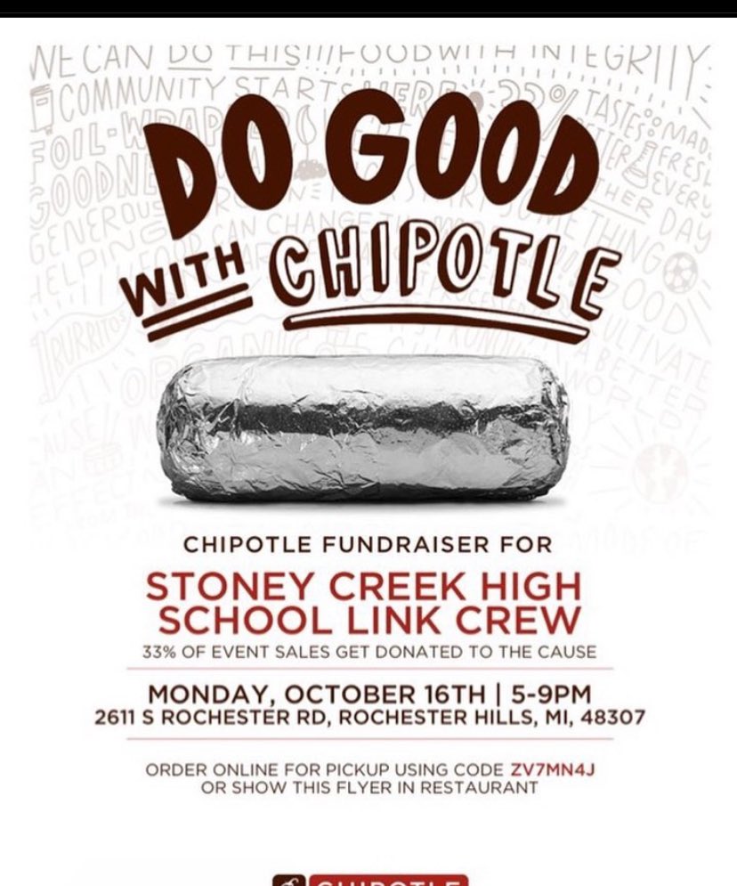 🚨Come out to our Link Crew fundraiser at Chipotle right now until 9pm🚨