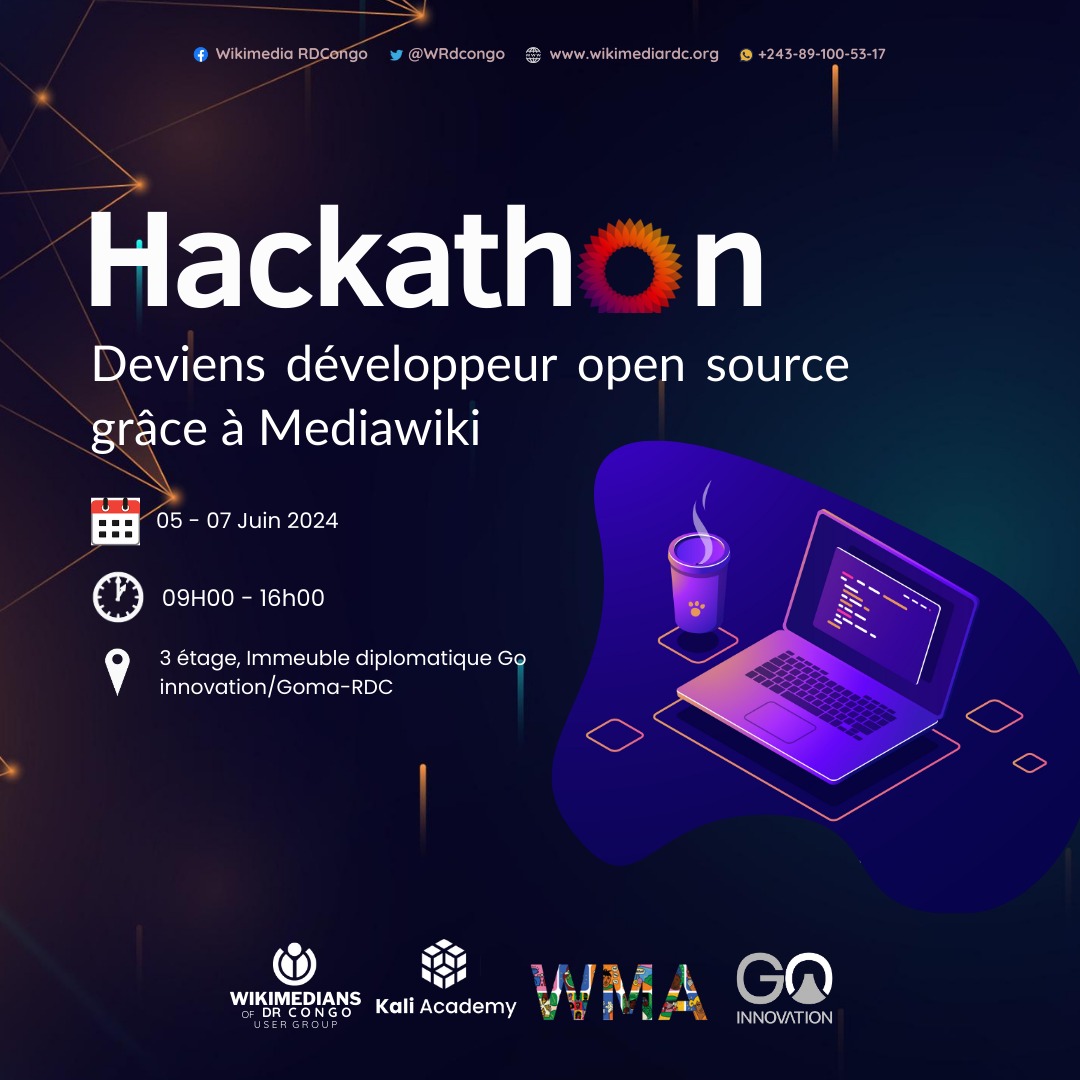 Souhaites-tu devenir un développeur Open source grâce à <a href="/mediawiki/">MediaWiki</a> ?

Rejoins-nous dès ce mercredi 05 juin à partir de 09h00, chez <a href="/go_innovation/">Go Innovation</a>, à notre programme #Hackathon de 3 jours
#WMA #KaliAcademy <a href="/wiki_mah/">Mahuton(WMF)</a>  <a href="/GloireMutaliko/">Gloire Mutaliko</a> <a href="/afroCROWDit/">afrocrowd.org</a> <a href="/abelmbula/">Abel LIFAEFI MBULA</a> <a href="/wikimediaigbo/">Wikimedia Igbo</a> <a href="/NasibuEl/">Valentin Nas</a>