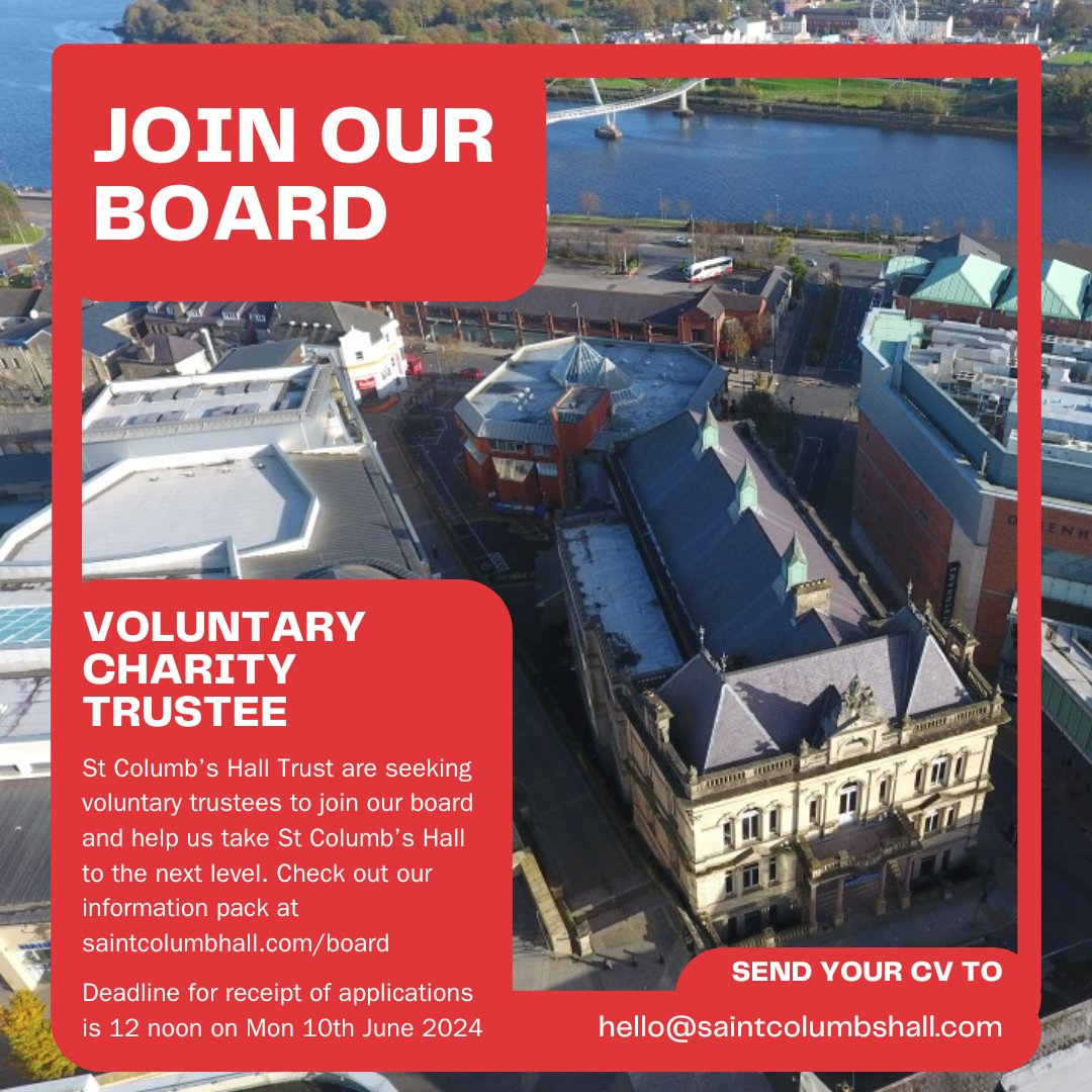 StColumbsHall's tweet photo. ⏰ Applications close for our Voluntary Charity Trustees on Mon 10th June 2024 at noon. 

This is a great opportunity to work on a regeneration project that will be truly transformational for our community. If you have the skills we need, see details at https://t.co/rIiTqw9Wuo https://t.co/HU1uw3I8JP