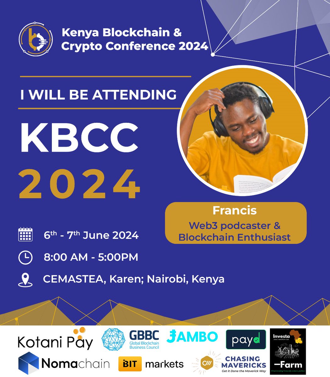 HazardKrypto's tweet image. Well well what do we have here I will be attending the Kenya Blockchain Crypto Conference 2024 @KBCC2024  as a degen &amp;amp; Blockchain enthusiast

See you there on Thursday &amp;amp; Friday, 7th June 2024. LFG  🔥 #KBCC #BlockchainKenya #BlockchainInnovation