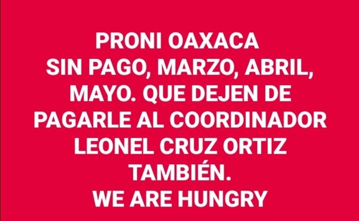 fuerzaprooaxaca's tweet photo. Otro día más sin pago. Cuántos días más? Es INHUMANO lo que nos hacen @TaniaCruz_D11 @GabrielaCajeme @nayaroldan @marabernal7 @ASF_Mexico @DDHPO @CorteIDH @EMILIOMONTEROP @salomonj @Romancito40 @JesusRCuevas @lopezobrador @HectorTlatempa @AztecaNoticias https://t.co/tURRyLBSIx