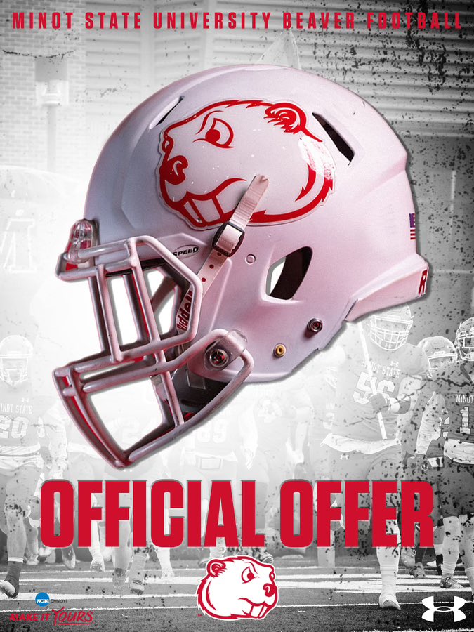 After a great talk with <a href="/CoachFam/">Coach Mike Famiglietti “Fam”</a>, I am blessed to say that I have received an offer from Minot State! <a href="/MSUBeaversFB/">Minot State Football</a> <a href="/CoachChavis07/">Doug Chavis</a>
