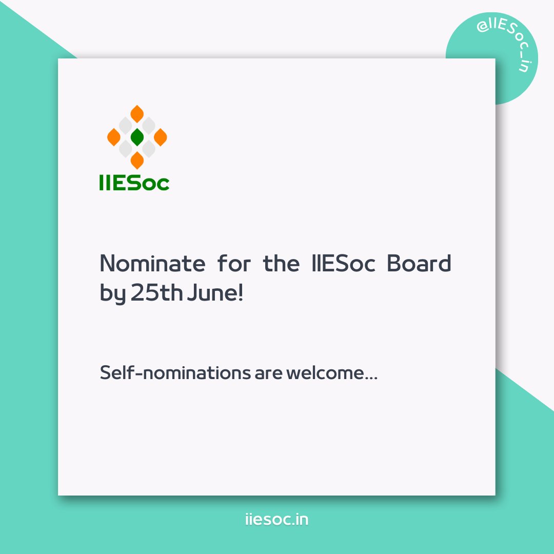 Nominations for the #IIESoc board are open - forms.gle/zvhJKv53fR26vj…

More information at  - iiesoc.in/election