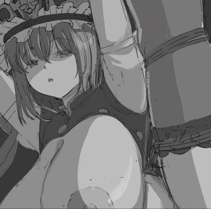 Skeb進捗トリミング4(完成品はカラーになります) 