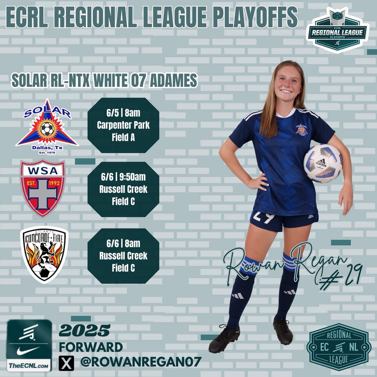 RowanRegan07's tweet photo. SO excited for RL Playoffs starting tomorrow!! See you bright and early! Let's go @SolarSoccer07G !! @TCUSoccer @SolarSoccerClub @CowgirlFC @DBUWomensSoccer @TexasTechSoccer #wearesolar #adames https://t.co/4dsN6oGDtC