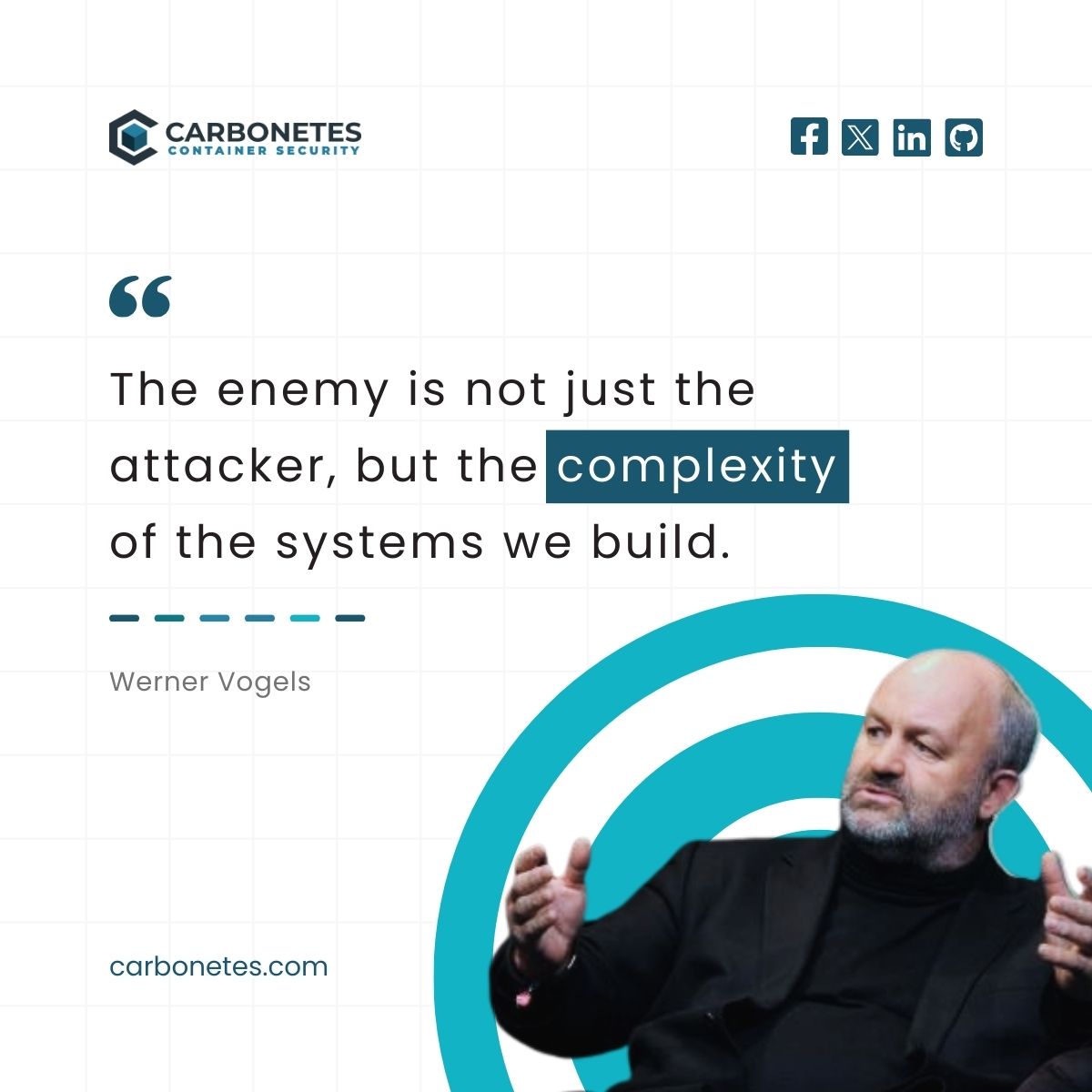 carbonetesSC's tweet photo. 🚀 "The enemy is not just the attacker, but the complexity of the systems we build." - Werner Vogels. 

Safety Made Simple. Simplify security with Carbonetes. 🔒🛡️

Learn more: https://t.co/7jdzctHZUu

#Carbonetes #CloudNativeContainerApp #DevSecOps #AppSec #SecureContainers https://t.co/0Bmqom0Hto