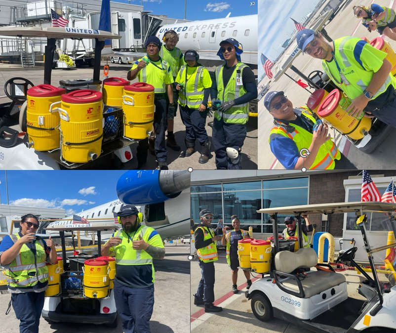 1st day of the hydration cart in the books for 2024. The crews really enjoy it when the golf cart pulls up to the gate with Gatorade and water. It's great to see all their smiling faces. 
#Denver #United #Goodleadstheway #Heatprevention #Safety