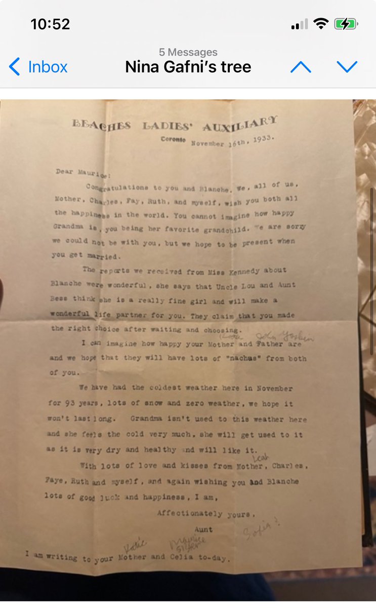 So happy to be meeting some DNA cousins on Zoom this weekend. One of them sent me a letter written by my great-grandmother, Sophie Levey, née Satanov. This is why you need to combine DNA with research! This letter confirms a lot!