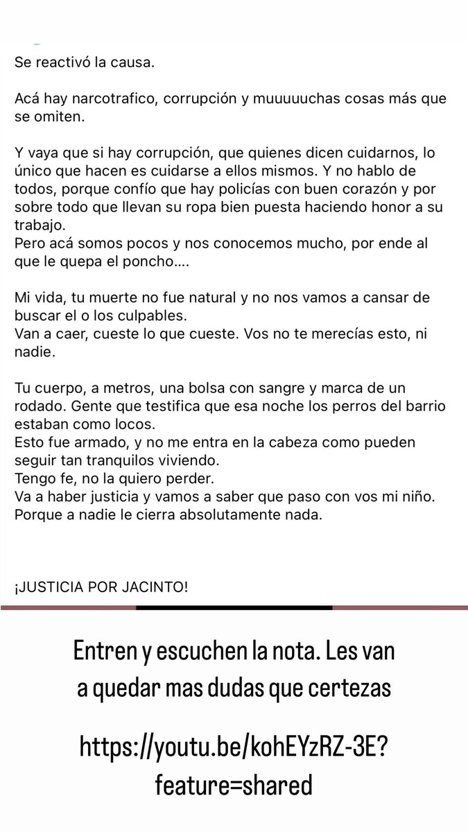 rocioromero_30's tweet photo. ¡Justicia por Jacinto!

Mi vida no te merecías esto, ni vos ni nadie. https://t.co/qZGafCS8uM