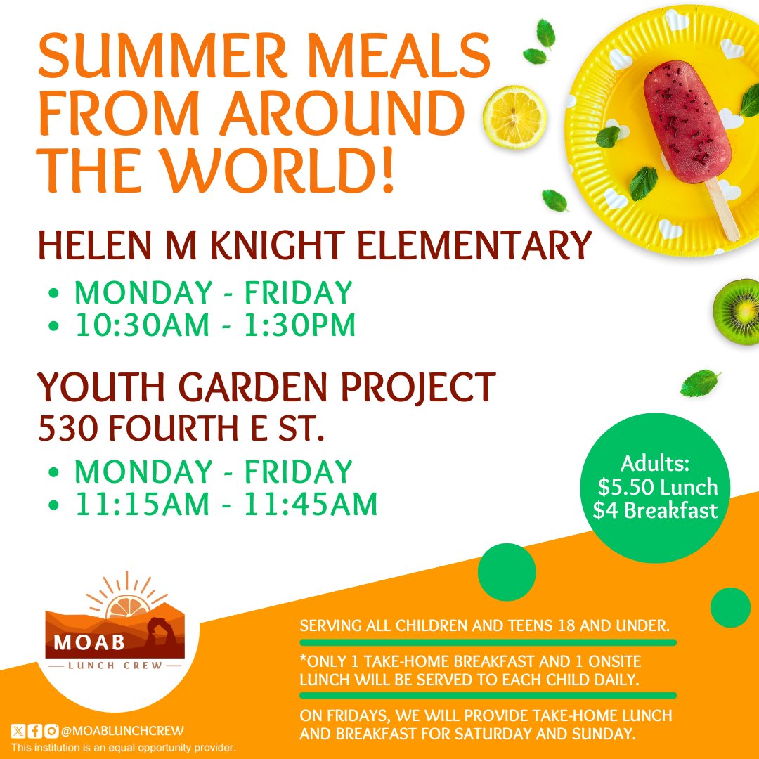 moablunchcrew's tweet photo. Our summer meals are one in a “melon”! 🍉 Summer meals are available to all children and teens under 18. 😊

#MoabUT #MoabUtah #MoabCity #Moab #UTSchools #GrandCounty https://t.co/ZIHriHgzKD