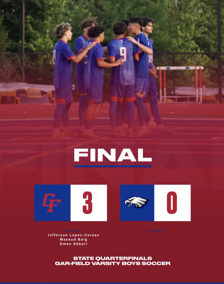 State Quarterfinals: 3-0, Win! 

We are onto the State Semi Final versus McLean at Mills Godwin High School, 1:30pm kick off. 

Great work all around boys! We are ready for what’s ahead &amp; to make history!

🔵🔴🔵🔴