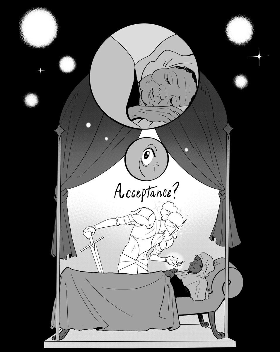 ONLY A FEW HOURS LEFT TO BACK GLIMM*R!!! Here's a little snippet of my comic that features both old woman AND knight yuri <3