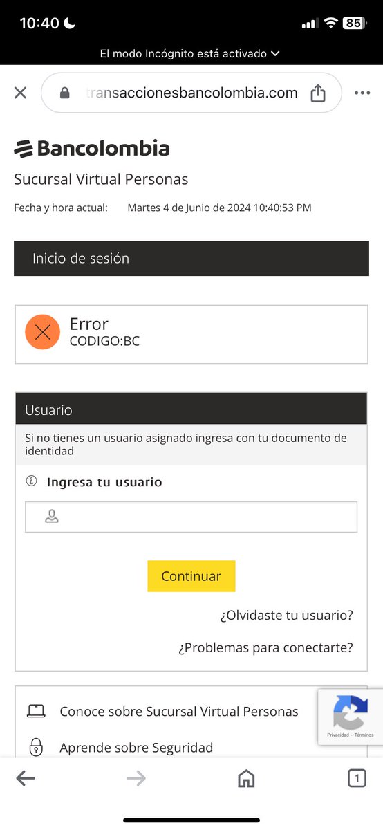 DanePinz's tweet photo. @Bancolombia no me deja abrir la app pero tampoco la sucursal virtual, que se supone que haga entonces? https://t.co/qrrQxlgaQf