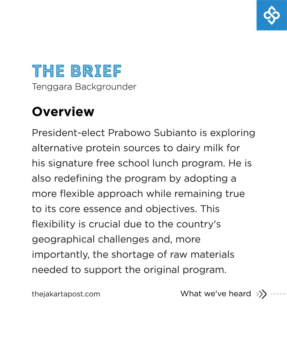 tenggaraid's tweet photo. Tenggara Backgrounder

Prabowo to adopt a flexible approach to the free school meals program

Want to read more? Click the link in our bio or visit https://t.co/LW9fHRrMdW

#tenggarabackgrounder
#thebrief
#freelunchprogram
#PrabowoSubianto https://t.co/PSaojvzDQ5