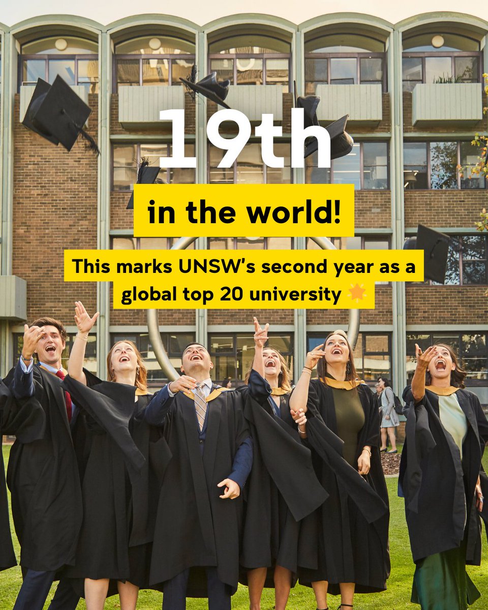 💫 UNSW has ranked 19th in the world!

The 2025 QS World University Rankings have just been released, and we’re so proud to see that we’ve solidified our position as a top 20 global university.

Read more ⬇️
unsw.edu.au/newsroom/news/…