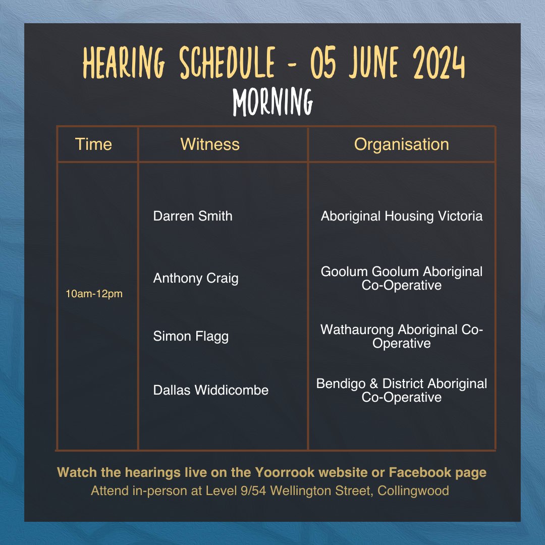 yoorrookjc's tweet image. This morning commissioners will hear evidence from the Aboriginal Community Controlled housing sector.

There will also be witnesses this afternoon to follow in the next post. Follow to stay updated on Social Justice hearings.

#SocialJustice #Housing #ACCOS