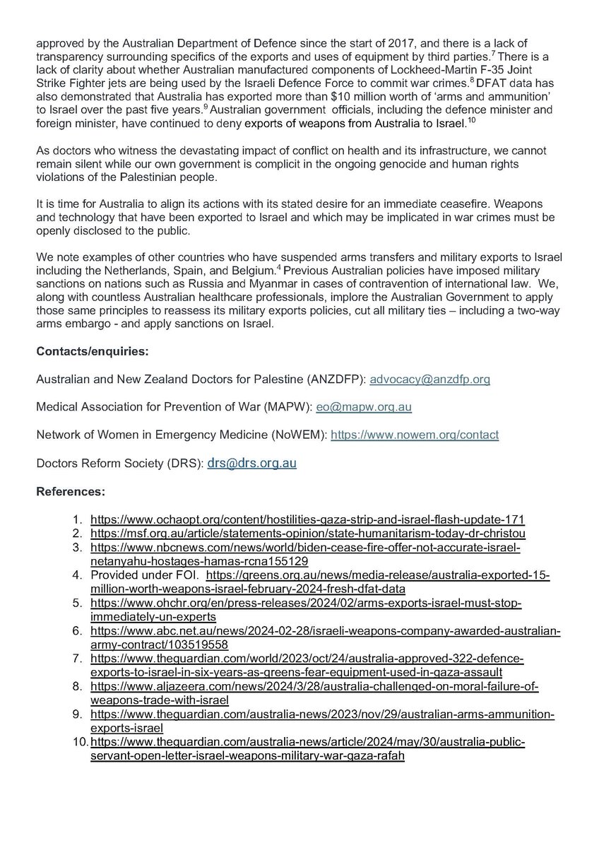Proud to join with <a href="/drsreform/">Doctors Reform Society</a> Au/NZ Doctors for #palestine and Network of Women in #emergencymedicine to call once again for decisive action to protect life in #Gaza.