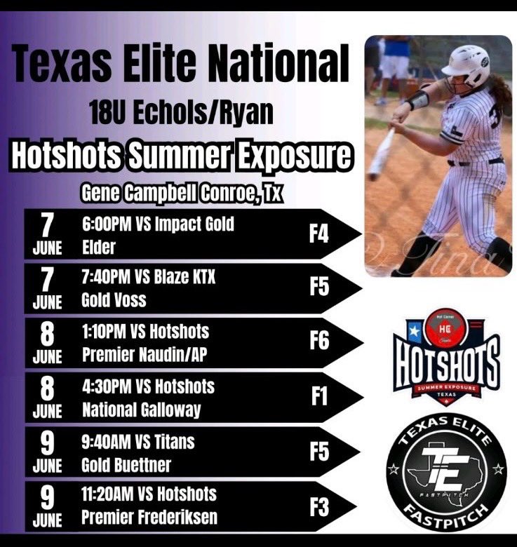 Excited to get back into select softball. First  big tournament of the summer🥎
#HardWorkPaysOff 
<a href="/texaselite18s/">Texas Elite 18U National Echols/Ryan</a> 
<a href="/SoftballDown/">Down South Softball</a> 
<a href="/QrRecruiter/">QR RECRUITER</a> 
<a href="/DirectRecruits/">Direct Recruits</a>