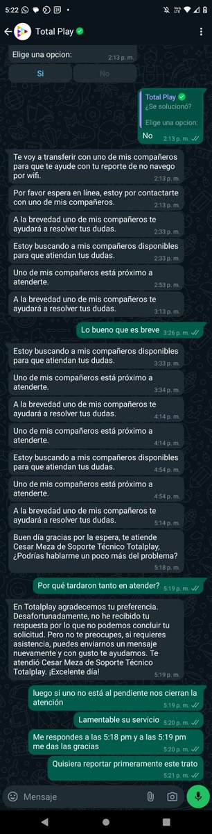 Edgar_MirandaB's tweet photo. Así atiende @totalplaymx a sus clientes, se reporta incidente 2:13 pm, a las 5:18 pm te atienden y si no atiendes a las 5:19 pm te dan las gracias y a la chingada con tu bronca... mal servicio ahí @Profeco https://t.co/1ezxaUSRH2