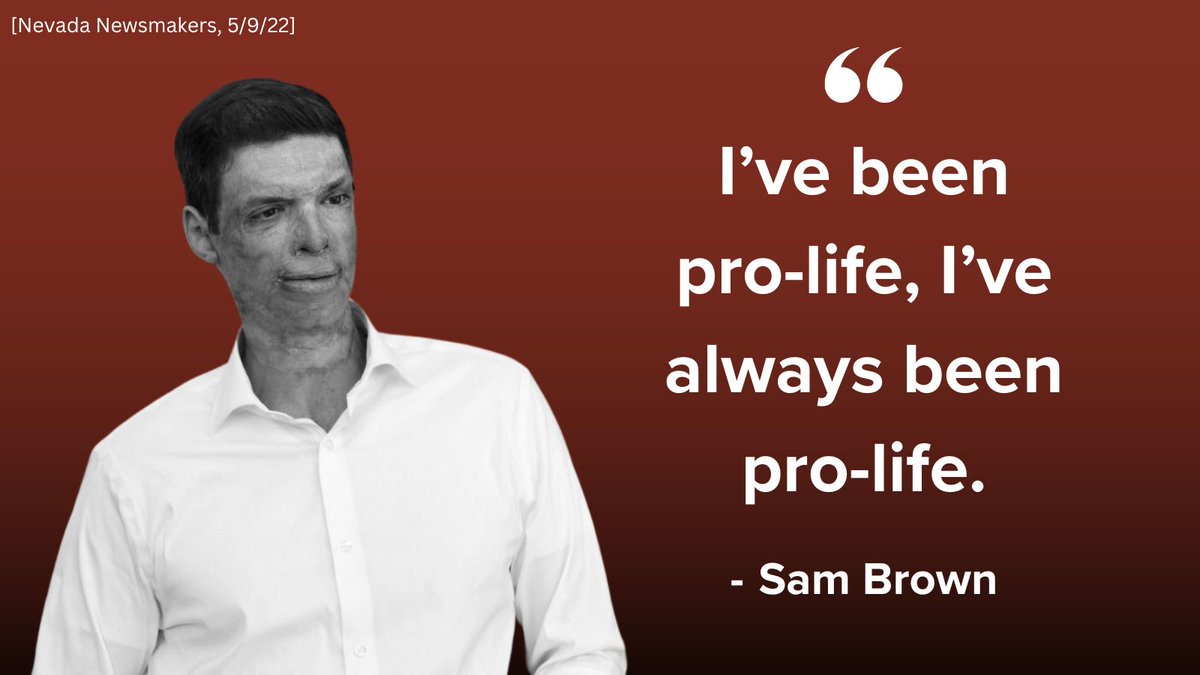 Nevada is a pro-choice state, and we’d like to keep it that way.

But #NVSen candidate Sam Brown’s anti-abortion record and his “non-negotiable” support for taking away women’s rights puts our reproductive freedom at risk. See where Brown stands: