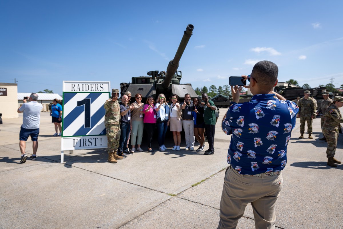 usarec's tweet photo. The first official day of the national #ArmyEdTour is in the books at Fort Stewart, Georgia. These educators from across the country were greeted by Fort Stewart leadership to start the day and then checked out the static displays of different @USArmy vehicles. https://t.co/0Sroy23D8c