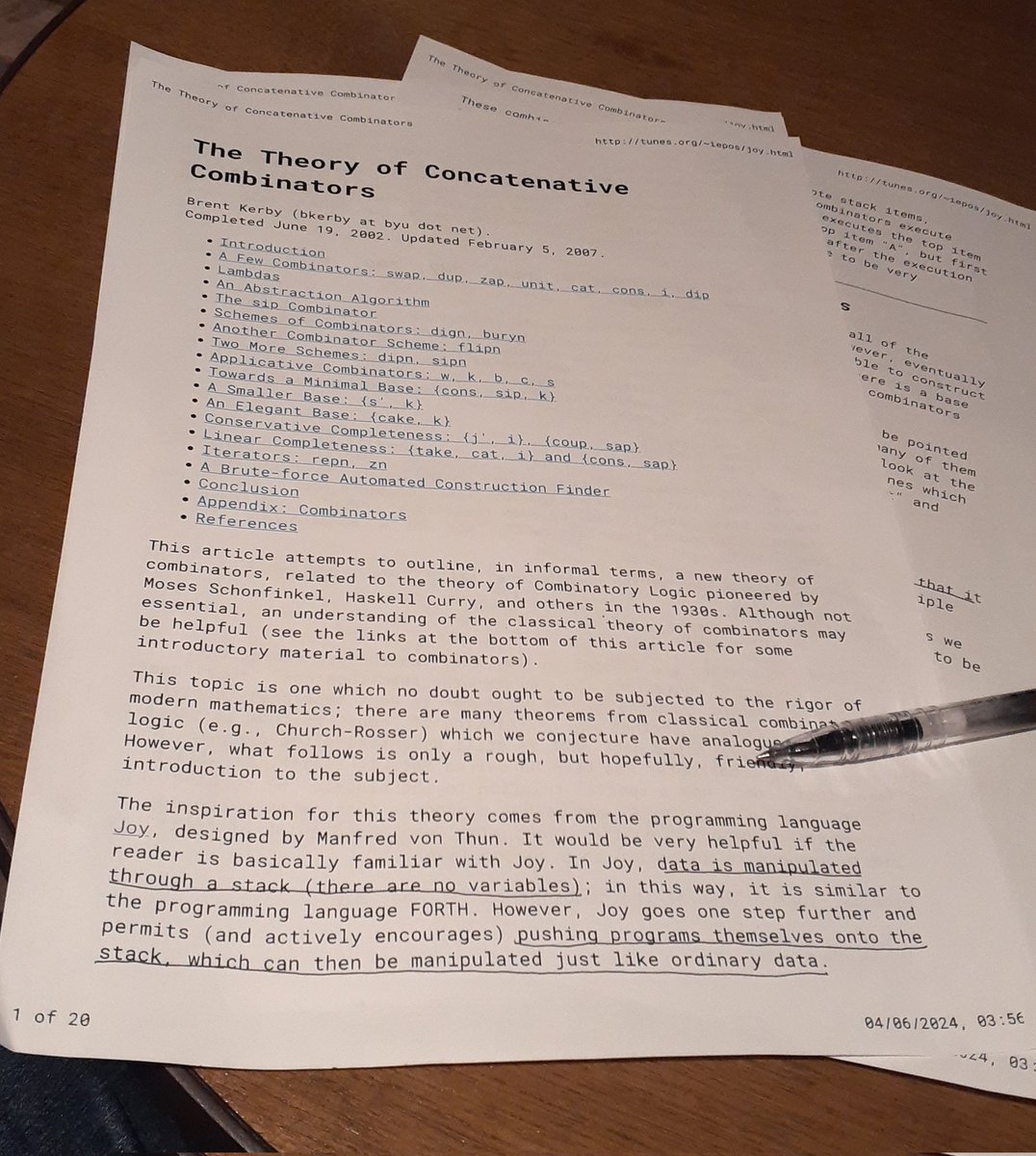 jocerfranquiz's tweet image. I'm so happy I found this paper!!!
✅ The Theory of Concatenative Combinators, by Brent Kerby (2007)
🧮 The combinators minimal base has only two elements: "cake" and "k"!!!
How is that not awesome???
#combinatorylogic #funcionalprogramming
#computerscience