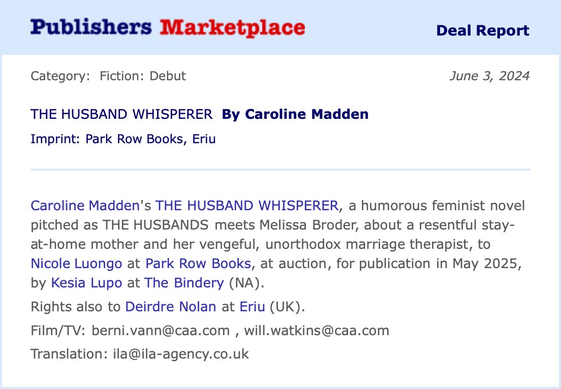 Nicole Luongo (@nicoleluongo_) on Twitter photo Itās <a href="/PublishersLunch/">PublishersLunch</a> official! I couldnāt be more excited to publish <a href="/carolinemadden2/">Caroline Madden</a>ās darkly funny and utterly original debut here in the US/CA. Itās hysterical, itās smart, and itās #femalerage ā¤ļøāš„ā¤ļøāš„ā¤ļøāš„
If you loved #johntuckermustdie and/or #badsisters, this oneās for you⦠Itās <a href="/PublishersLunch/">PublishersLunch</a> official! I couldnāt be more excited to publish <a href="/carolinemadden2/">Caroline Madden</a>ās darkly funny and utterly original debut here in the US/CA. Itās hysterical, itās smart, and itās #femalerage ā¤ļøāš„ā¤ļøāš„ā¤ļøāš„
If you loved #johntuckermustdie and/or #badsisters, this oneās for youā¦