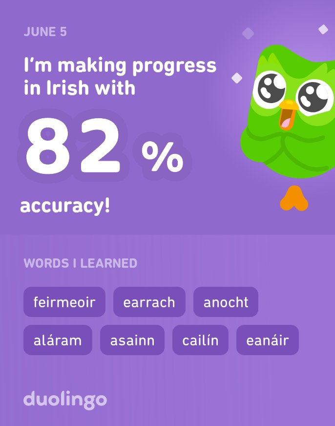 kenny_muir's tweet photo. I’m learning #Irish on #Duolingo! It’s free, fun, and effective.

Do join me #AsGaeilge if you can... https://t.co/4ersXhsfff