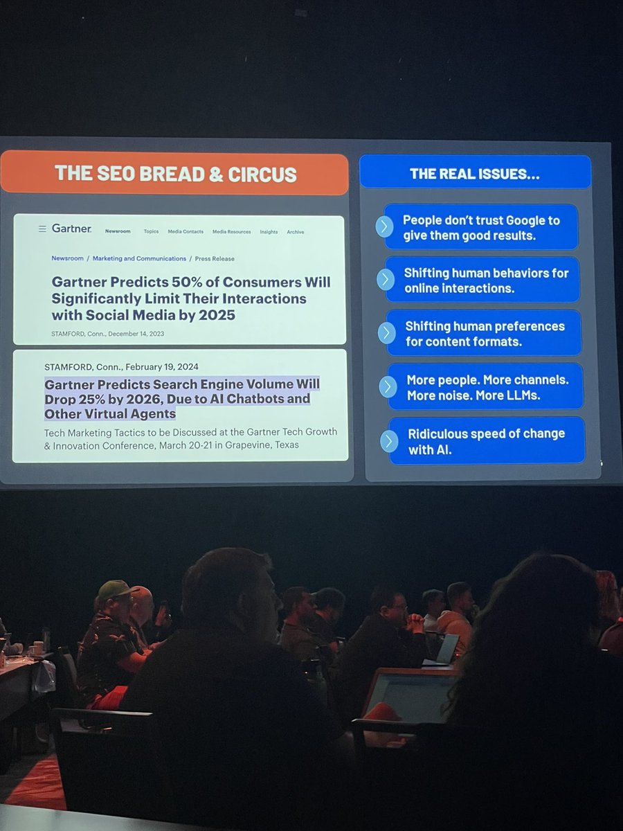 HeyAmyHeath's tweet photo. Ross Simmonds challenging SEOs to focus on the real issues instead of the carbs and circus: keep creating high value content worth optimizing then distribute it everywhere your audience is.  #mozcon @TheCoolestCool @Moz https://t.co/iGypjB0qjV