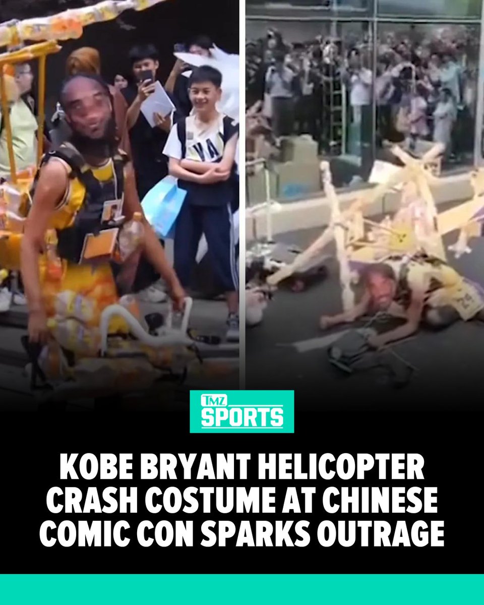 TMZ's tweet photo. A man who attended a recent comic convention in China wore a #KobeBryant helicopter crash costume to the event, and you have to see it to believe it 👉 https://t.co/Ru7wKWqPmv https://t.co/JaEbVOZLsy