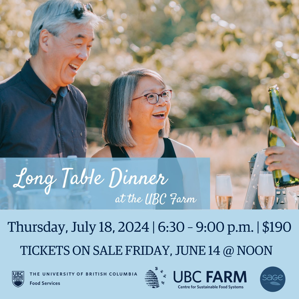 ubcfarm's tweet photo. Tickets for our coveted Long Table Dinner go on sale next Friday, June 14 @ noon. Get pre-sale access by becoming a member or subscribing to our newsletter!

https://t.co/N70de7ehQS 

This event is proudly brought to you by the CSFS at UBC Farm, Sage Catering, &amp; @ubcfoodie https://t.co/P7GpX7LlsR