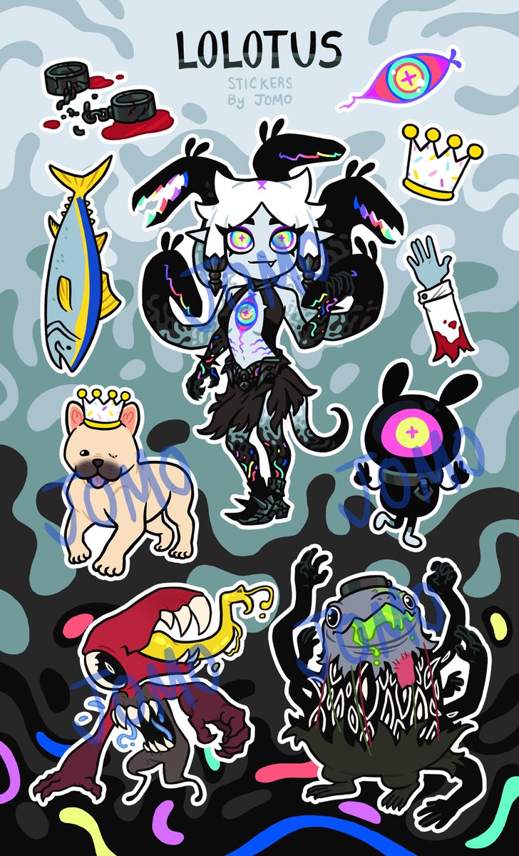 Sticker sheet set for LoLotusvt!
 🔪👁️‍🗨️🩸