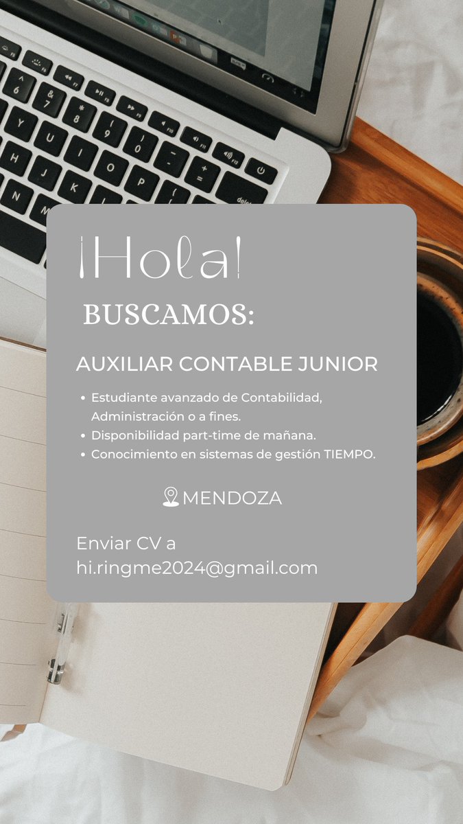 ❗🚨 Atención estudiantes avanzados de Contabilidad o carreras a fines ❗🚨

Estudio Contable busca 🌟Auxiliar Contable Junior🌟

¡Si cumplís con los requisitos y conoces a alguien que le pueda servir compartilo!