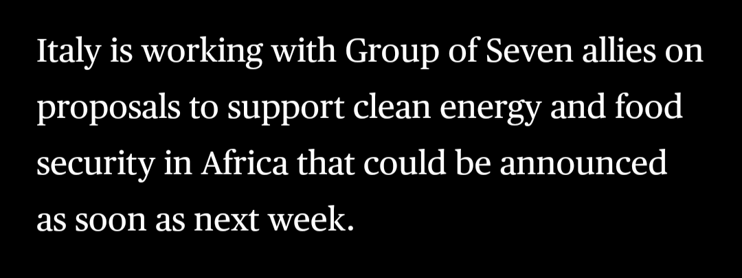 BackupTbl's tweet photo. Bloomberg annonce que l'Italie prépare un programme d'investissements en Afrique (principalement Nord) dans l'énergie et l'agroalimentaire.
Avec quel argent ? Des prêts de la BCE a taux exorbitant empruntés par les africains mais récoltés par les entreprises européennes ? https://t.co/2sm0LLzp1m