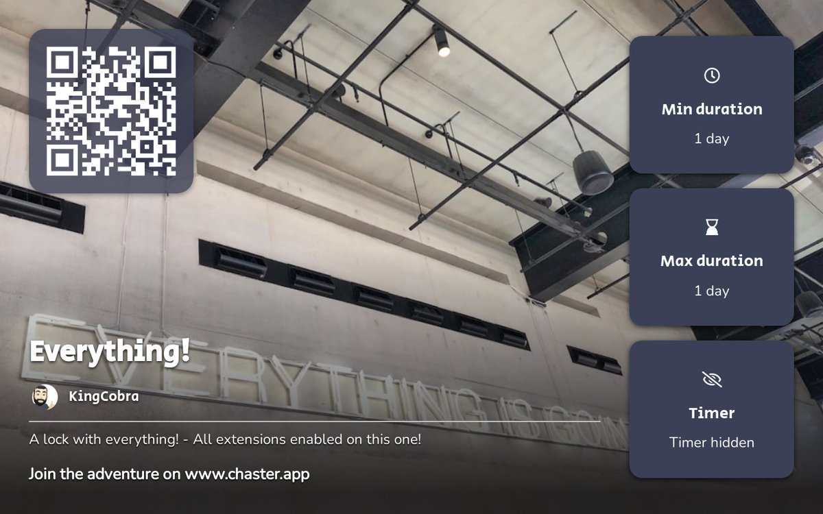 spc78x's tweet image. Everything! - Likely to be a long lock!

A lock with everything! - All extensions enabled on this one!

Message me if you'd like any changes to this one.

chaster.app/explore/665f96…

#Chaster #Chastity #Locked #TeamLocked #MaybePermanent