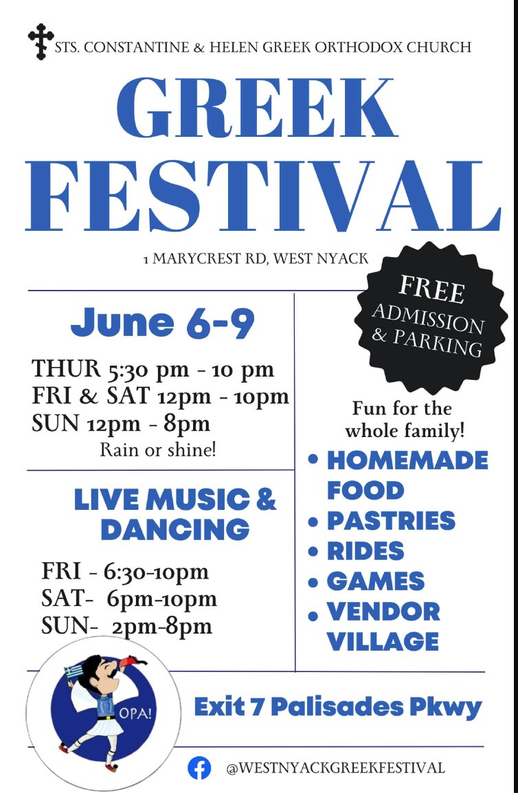 HudsonValSojourner (@hvsojourner) on Twitter photo The Greek Festival in Nyack, NY, is an eagerly anticipated event where the community celebrates the rich and marvelous Greek culture.
hudsonvalleysojourner.com/free-events/gr… The Greek Festival in Nyack, NY, is an eagerly anticipated event where the community celebrates the rich and marvelous Greek culture.
hudsonvalleysojourner.com/free-events/gr…