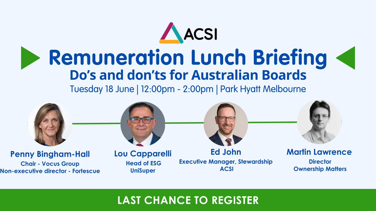 How deep is the executive pay divide between investor expectations and ASX companies – and how can it be bridged? Gain valuable insights from industry experts over lunch as we discuss how to close the gap.
Register today to secure your place.
cvent.me/E4X4y9