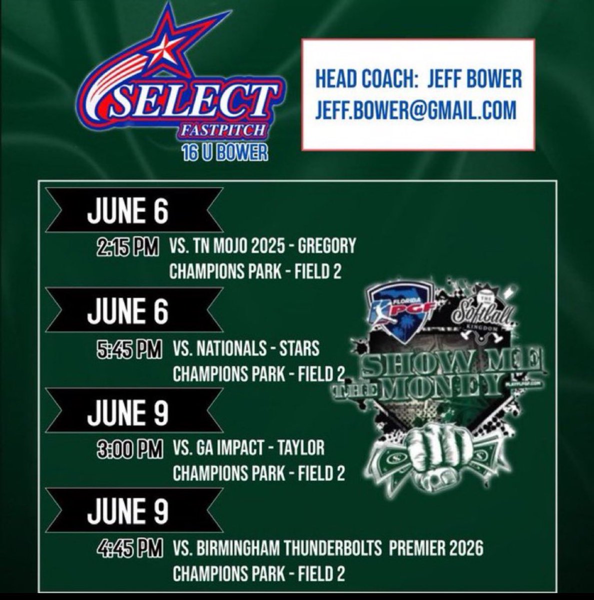 Alayna Vaeth (@alayna_vaeth) on Twitter photo Florida here we come! Hope to see you there!!
<a href="/08_select/">Select Fastpitch 15’s Bower</a> <a href="/JeffBower35/">Jeff Bower</a> <a href="/ejonesrockchalk/">Eric Jones - Select Fastpitch</a> Florida here we come! Hope to see you there!!
<a href="/08_select/">Select Fastpitch 15’s Bower</a> <a href="/JeffBower35/">Jeff Bower</a> <a href="/ejonesrockchalk/">Eric Jones - Select Fastpitch</a>