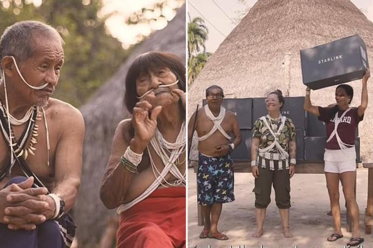 DailyLoud's tweet photo. Remote Amazon tribe connects to Elon Musk’s Starlink internet and becomes hooked on porn and social media. https://t.co/2cl8BA7tmW