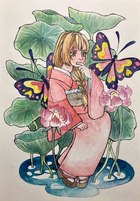 少し前のアナログイラスト。#透明水彩 #イラスト 